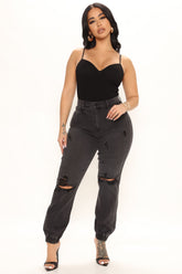 Skater Girl Denim Joggers - Black